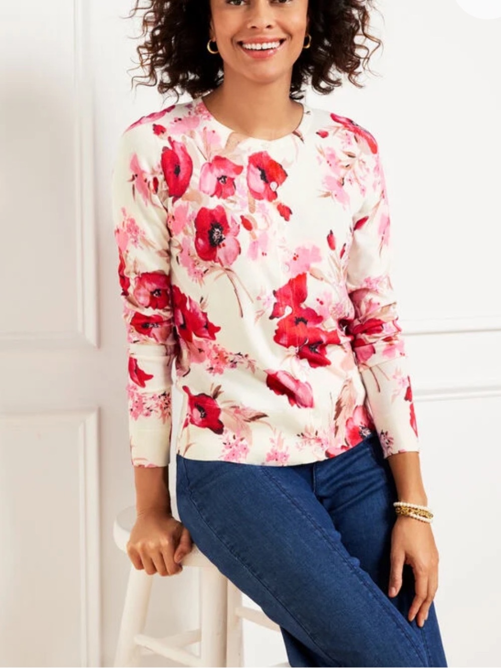 Talbots Charming Cardigan Watercolor Bouquets 2X New